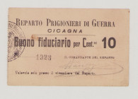 Italy, POW, WWI., Cicagna, 10 Centesimi, No.1923, stamp front, facs. siganture in front and hand signature in back, Campbell 5629, EF

Estimate: 450-6...