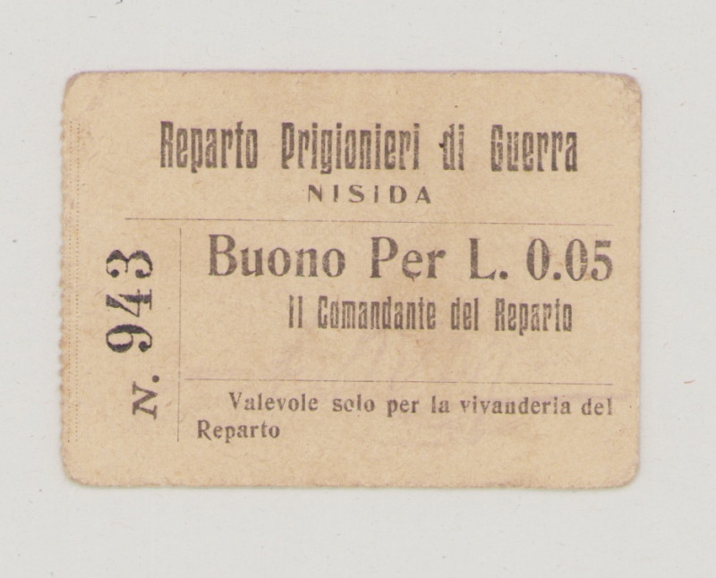 Italy, POW, WWI., Nisida, 5 Centesimi, No.943, facs. signature in front, stamp i...