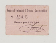 Italy, POW, WWI., Sala Consilina, 5 Centesimi, No.4906, hand signature in front, stamp in back, Campbell 5715, VF

Estimate: 350-500
