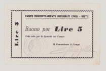 Italy, WWII., Campo Concentramento Internati Civili, Rieti, 5 Lire, stamp and facs. signature in front, Campbell 6570, AU 

Estimate: 350-500