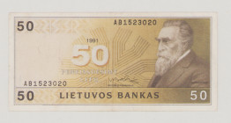 Lithuania, 50 Litu, 1991, AB 1523020, P49a, BNB B160a, VF 

Estimate: 180-200