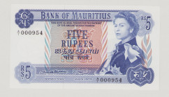 Mauritius, 5 Rupees, ND, A/1 000954, Low Number, P30a, BNB 401a, UNC

Estimate: 80-120