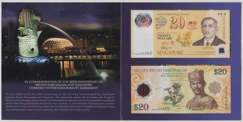 Singapore/Brunei 20 Dollars, ND, SGD 004560, P unlisted, UNC;
20 Dollars, ND, BN...