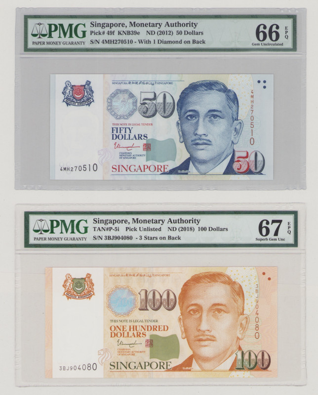 Singapore 50 Dollars, no date, 4MH 270510, P49f, BNB B205f, UNC, PMG 66 EPQ 100 ...