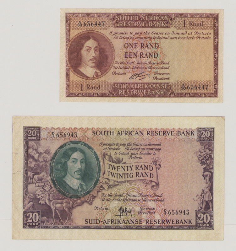 South Africa, 1 Rand, ND, A50 636447, 20 Rand, ND, D1 656943, P102b, 108a, BNB B...