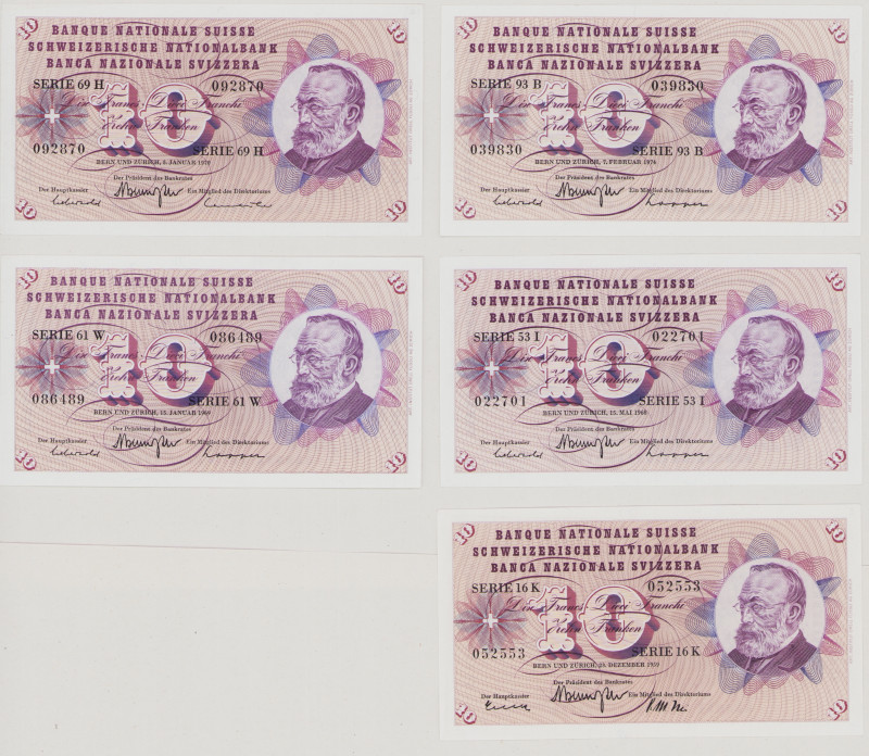 Switzerland, 10 Francs, 23.12.1959, Sig. 41, 15.5.1968, Sig.42, 15.1.1969, Sig.4...