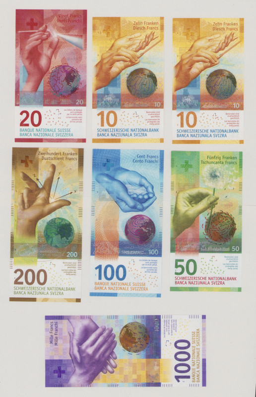 Switzerland, 10 Fr. (20)16, Sig.80,82, 20 Fr. (20)15, Sig.80, 50 Fr. (20)15, Sig...