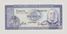 Tonga, 10 Pa'anga, 30.6.1989, B/1 636353, P22c, BNB B122g22, AU, stains

Estimate: 50-80