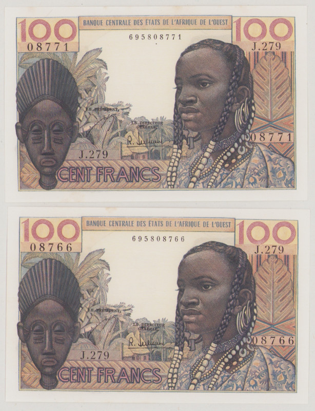 West African States 100 Francs, ND, J.279 08766, 08771, P2b, BNB B102b, AU
(2pcs...