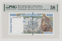 West African States, 5000 Francs, 2003, S (Guinea -Bissau), P913Sh, BNB B118Sh, AU, PMG 58

Estimate: 100-120