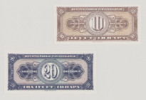 Yugoslavia, a pair of reverse proofs from uissued design of 1951, 10 Dinara, P67IP and 20 dinara, P67Lp, both UNC

Estimate: 80-120