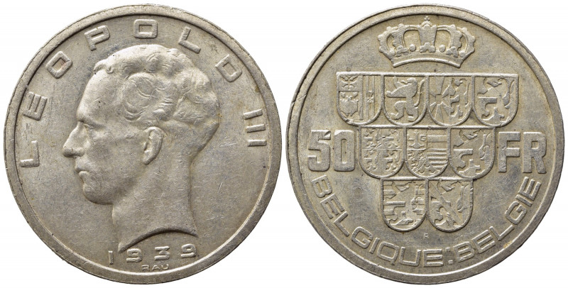 BELGIO. 50 Francs 1939. Ag. SPL