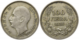 BULGARIA. Boris III. 100 Leva 1930. Ag. KM#43. BB+