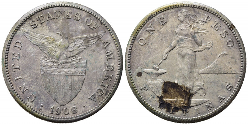 FILIPPINE. Amministrazione degli Stati Uniti. One Peso 1908. KM#172. BB