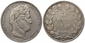 FRANCIA. Louis Philippe I (1830-1848). 5 Francs 1845 W. Ag. BB