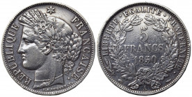 FRANCIA. 5 Francs 1850 A. Ag. BB