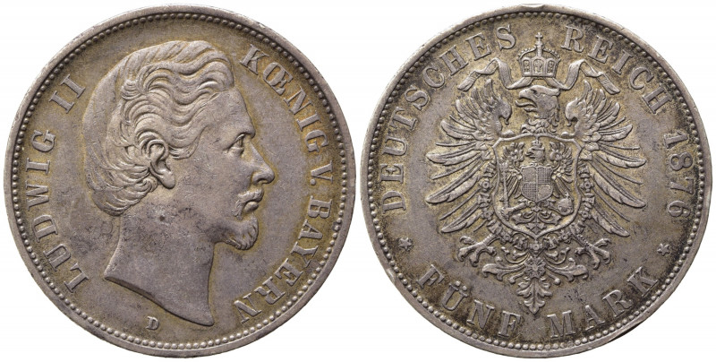 GERMANIA. Ludwig II. 5 Mark 1876. Ag. SPL