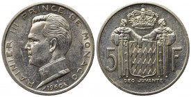 MONACO. Ranieri III. 5 francs 1960. qFDC