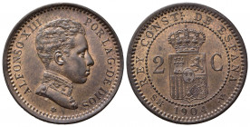 SPAGNA. Alfonso XIII. 2 centimos 1904. Cu. FDC