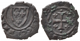 BRINDISI. Carlo I d'Angiò (1266-1278). Denaro Mi (0,66 g). Croce uncinata - Scudo con tre gigli. MIR 357 R2. qBB
