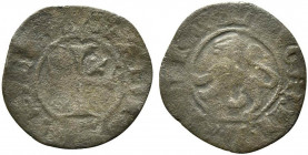 L'AQUILA. Renato d'Angiò (1435-1442) Quattrino Mi (0,67 g). Croce patente - Leone. D'Andrea-Andreani 62-66. MB