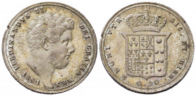 NAPOLI. Ferdinando II di Borbone (1830-1859). Tarì da 20 Grana 1851 Ag (4,60 g). Magliocca 616. NC. Tondello carente. qFDC