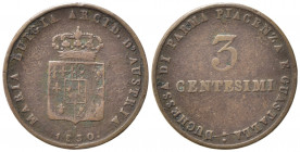 PARMA. Maria Luigia d'Austria (1815-1847). 3 centesimi 1830. Cu. Gig. 15 - R2. MB-BB