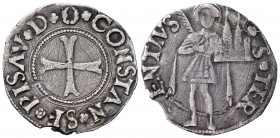 PESARO. Costanzo I Sforza (1473-1483). Terzo di Grosso con San Terenzio (Ag 1,01 g). Cavicchi 32. qBB