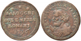ROMA. Pio VI (1775-1799). Sanpietrino da 2 e 1/2 baiocchi 1796. Cu (17,76 g - 30 mm). BB