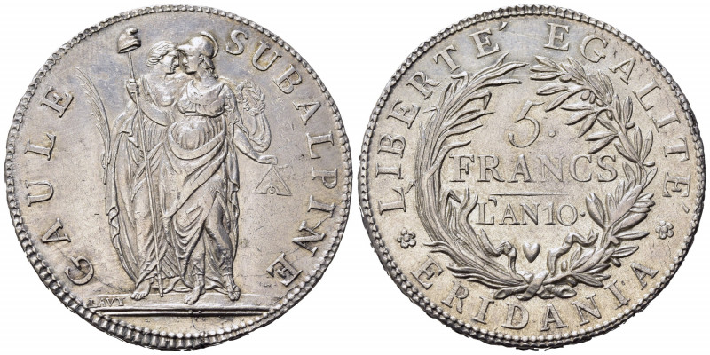 TORINO. Repubblica Subalpina (1800-1802). 5 Francs l'An 10 (1802). Ag (24,92 g)....