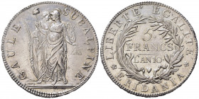 TORINO. Repubblica Subalpina (1800-1802). 5 Francs l'An 10 (1802). Ag (24,92 g). Gig. 4. Rara. SPL