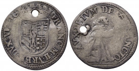 Urbino. Francesco Maria II della Rovere (1574-1624). Mezzo paolo. Ag (1,40 g). Scudo sormontato da corona. R/ San Francesco genuflesso a destra in att...