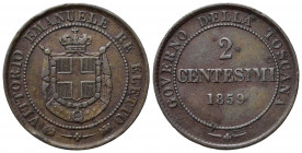 Vittorio Emanuele II (1859-1861). Re Eletto. Governo della toscana. 2 centesimi 1859. Cu. Gig. 18. BB