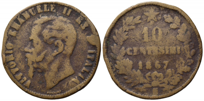 Vittorio Emanuele II (1861-1878). 10 centesimi 1867. FALSO D'EPOCA. AE (9,48 g)....