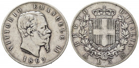 Vittorio Emanuele II (1861-1878). 5 lire 1869 M. Milano. Ag. BB