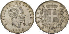 Vittorio Emanuele II (1861-1878). 5 lire 1875 M. Milano. Ag. BB+