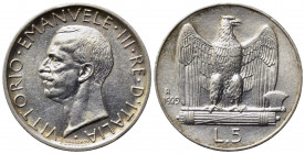 Vittorio Emanuele III (1900-1943). 5 Lire 1929 "Aquilino" Ag (5 g). qFDC