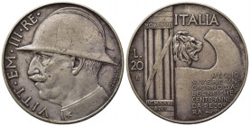 Vittorio Emanuele III (1900-1943). 20 lire "Elmetto" 1928. Ag. BB