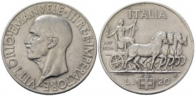 Vittorio Emanuele III (1900-1943). 20 Lire 1936 "Impero". Ag. Contorno del primo tipo. Rara. SPL