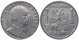 Vittorio Emanuele III (1900-1943). ALBANIA. 1 lek 1939 XVIII "magnetica". Gig. 6a. SPL