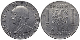 Vittorio Emanuele III (1900-1943). ALBANIA. 2 lek 1939 XVIII "anti magnetica". Gig.3 BB+