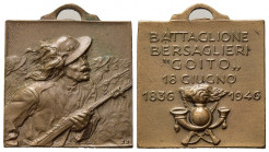 MEDAGLIE ITALIANE - Repubblica. Battaglione Bersaglieri Goito, 18 giugno 1846- 1946, per il centenario della fondazione, Bronzo, 2 cm x 2.3 cm, con ap...