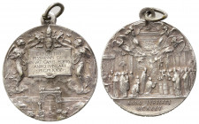 MEDAGLIE PAPALI - PIO XII, Medaglia Giubilare anno 1925, metallo argentato, con anello, diametro 2.5 cm, peso gr.7, SPL.