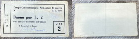 Campo Concentramento Prigionieri di Guerra. Buono da lire 2. Santarpia P.G. 7 (pag. 81) biglietti non riconosciuti, produzione anni '70. Buono stato.