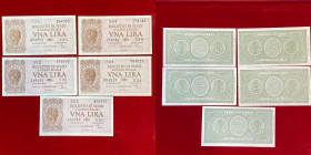 REGNO D'ITALIA. Lotto di 5 banconote da 1 lira 1944. Biglietti di stato a corso legale. qFDS/FDS