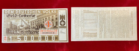 GERMANIA. Terzo Reich. Biglietto della lotteria 21-22 luglio 1934. 1.500.000 ReichsMark. qFDS