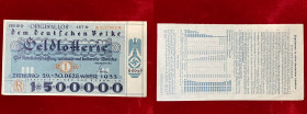 GERMANIA. Terzo Reich. Biglietto della lotteria 29-30 dicembre 1933. 1.500.000 ReichsMark. qFDS
