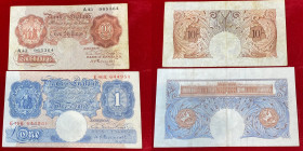 INGHILTERRA. Coppia di banconote da 10 shillings e 1 Pound Peppiat. BB-SPL