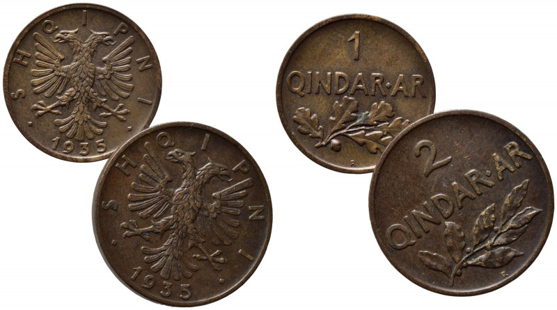 ESTERE. Albania. Coppia di 1 e 2 Qindar Ar 1935. Cu. BB