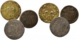 ZECCHE ITALIANE. Lotto di 2 monete +1 riproduzione moderna. Quattrino Ravenna, Benedetto XIV; Modena Giorgino Rinaldo d'Este. MB